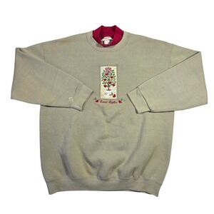 Vintage Pleasant Shades Embroidered Apples Mock Neck Sweatshirt Womens L Retro
